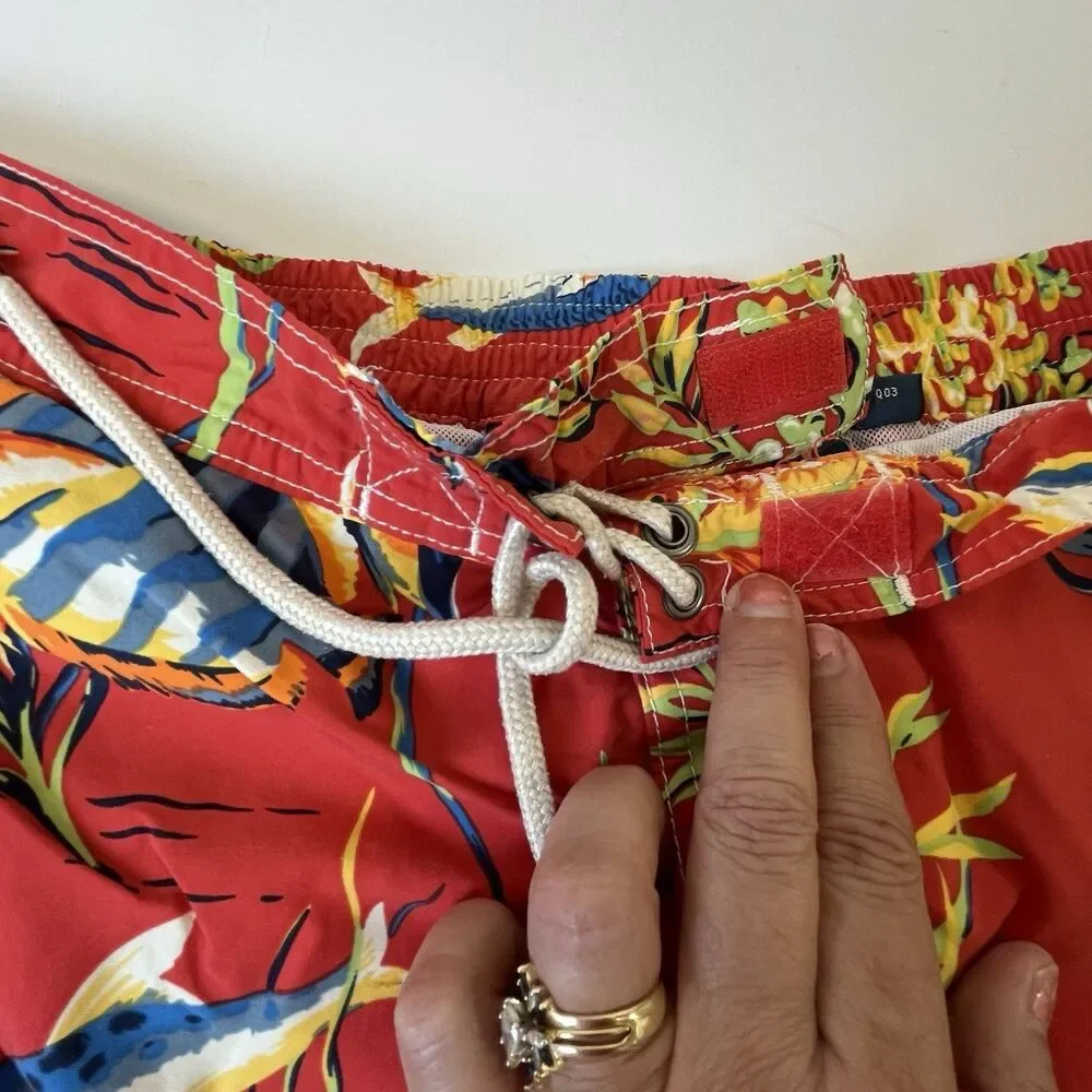 Polo Ralph Lauren Mens Orange Graphic Marlins Swim‎ Trunks Board Shorts Sz Large